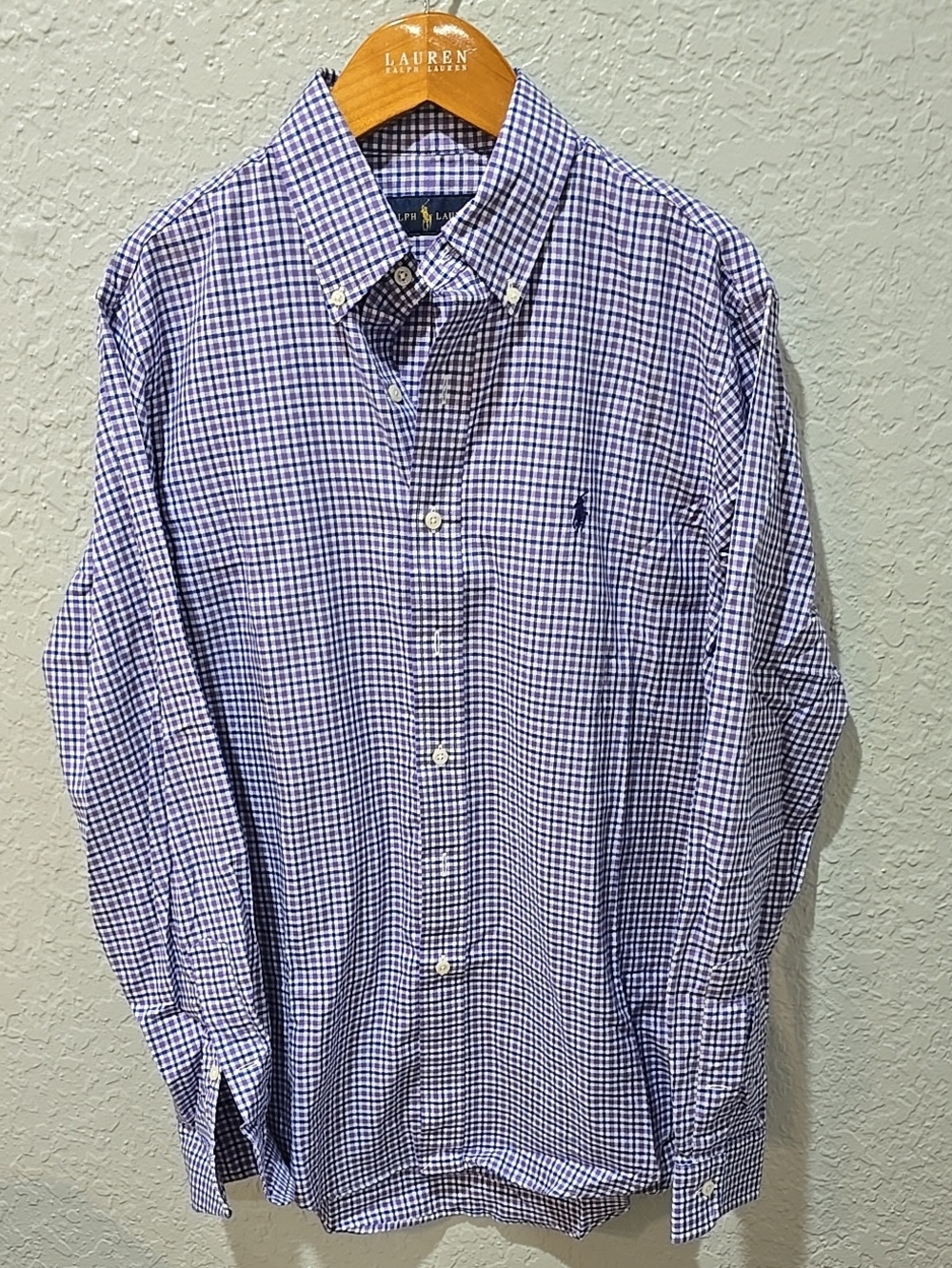 Ralph Lauren Men's Blue & White Gingham Button-Down Shirt